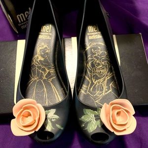 Beauty and the beast black and pink dress shoes